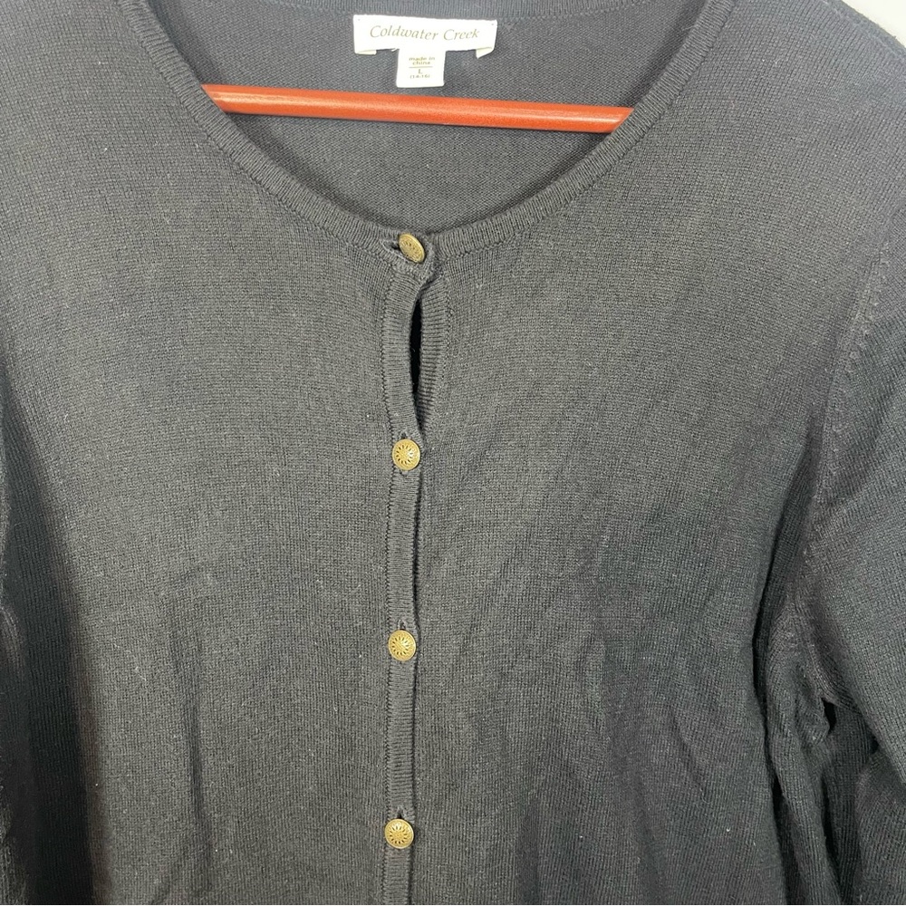 Cotton Cashmere Wool Black Button Cardigan Sweater Large 3/4 Sleeve Casual Layer - Picture 6 of 9